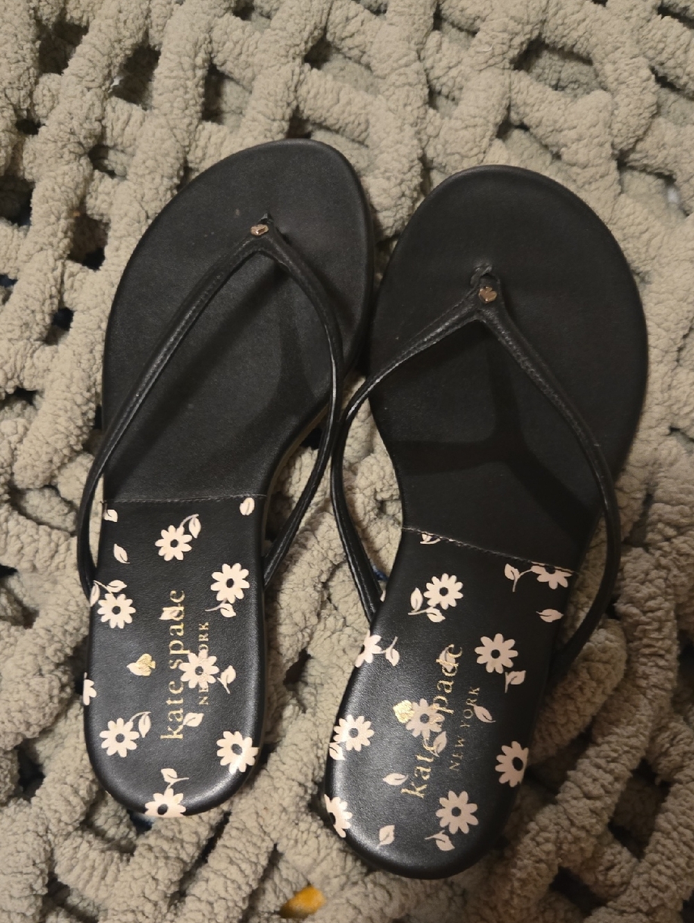 kate spade Black Floral Thong Sandals